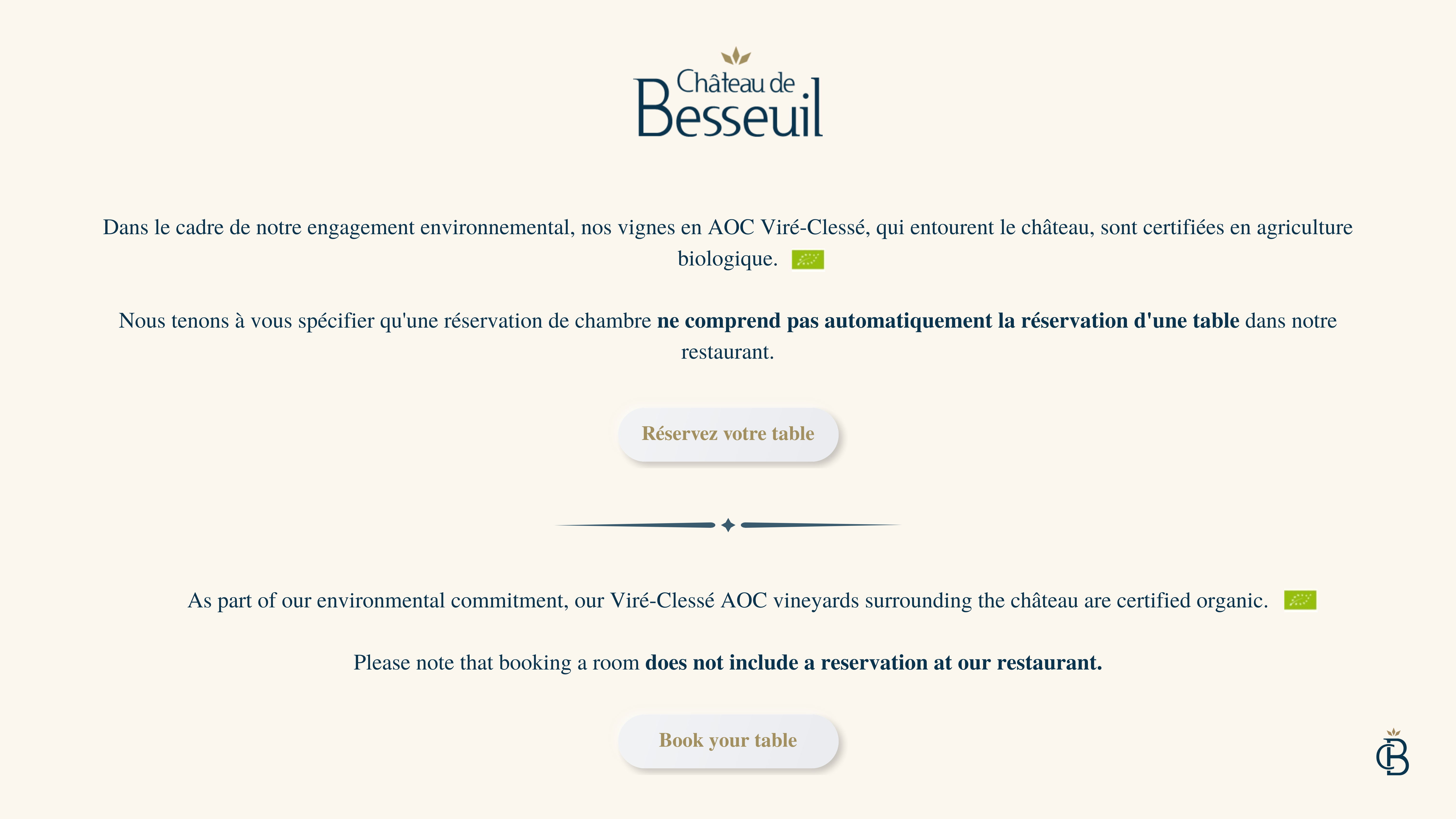 Réservez votre table au Château de Besseuil