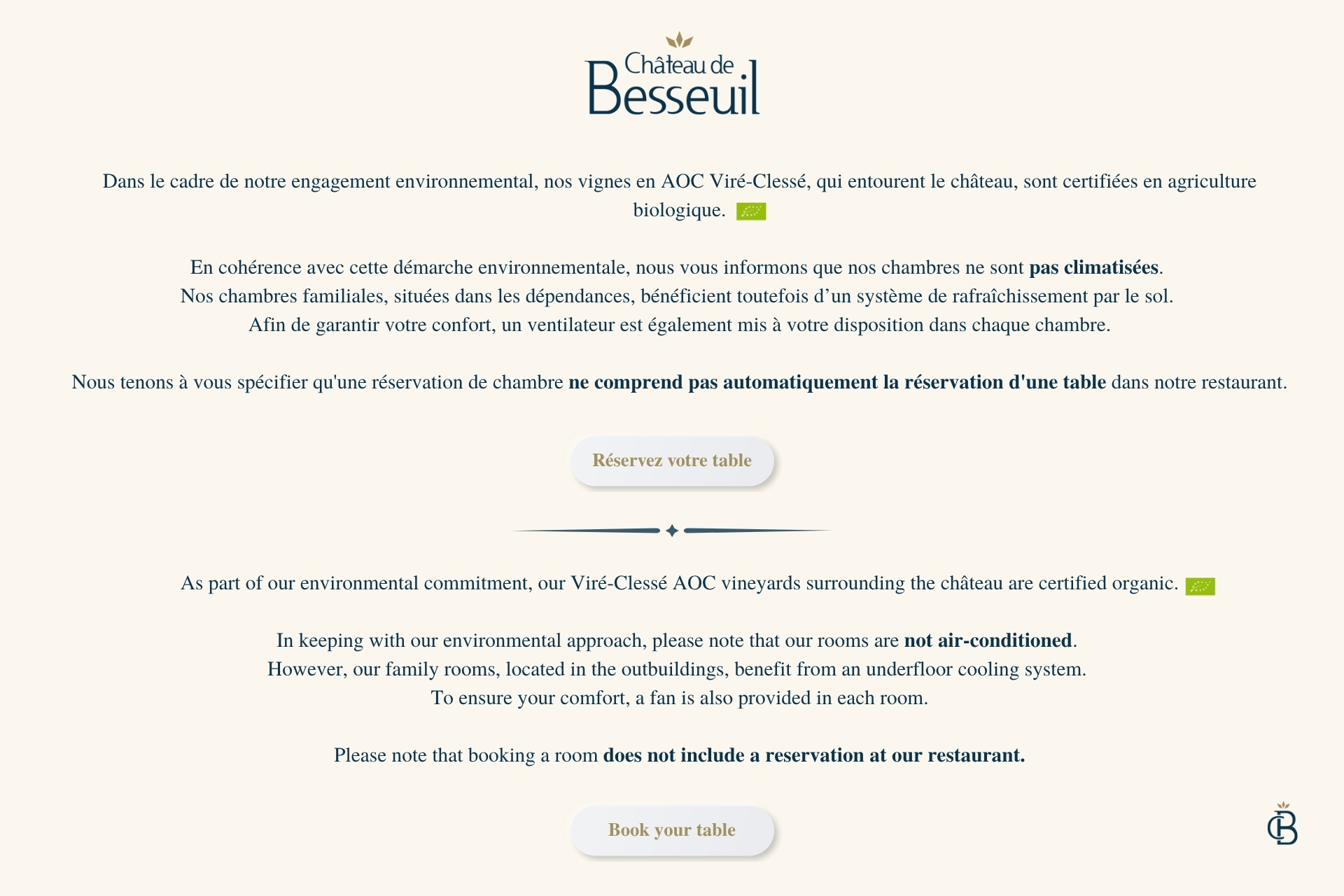 Réservez votre table au Château de Besseuil